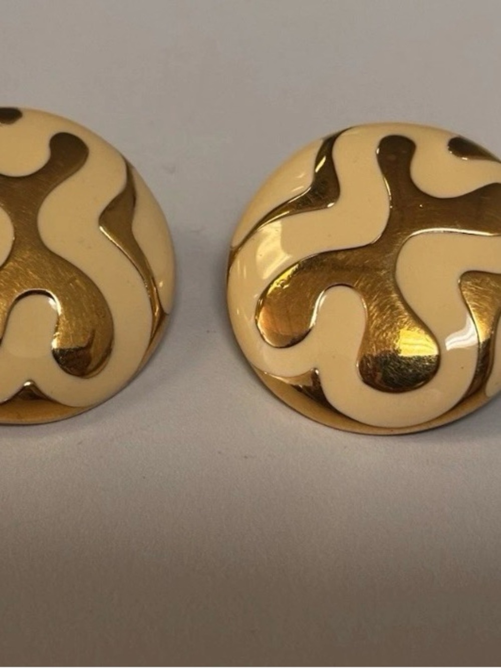 Monet Cream and Gold Swirl Clip-On Earrings